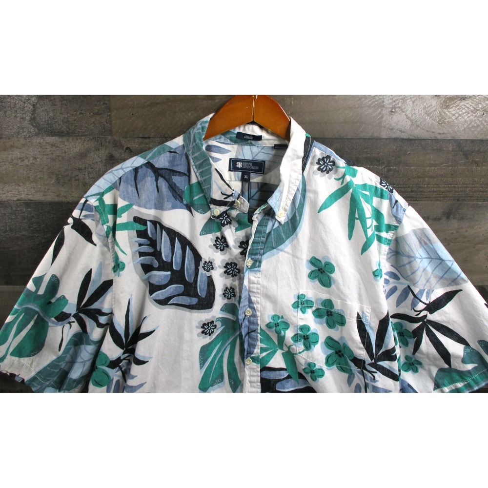 Reyn Spooner Shirt Mens XL White Blue Green Hawaiian Aloha Short Sleeve Classic
